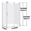 1470*870*1950mm Chrome Frameless Sliding Door Rectangle Shower Box - NZHomeware