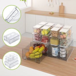 14pcs Stackable BPA - Free Refrigerator Storage Bins Pull Out Storage Drawer with Lids Drain Trays Kitchen Organization Transparent Food Storage Bins Set - NZHomeware