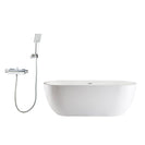 1500x700x580mm Oval Freestanding Acrylic Apron White Bathtub with Solid Brass Mixer Diverter & ABS Handheld Shower Tap Set - NZHomeware