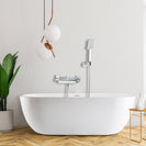 1500x700x580mm Oval Freestanding Acrylic Apron White Bathtub with Solid Brass Mixer Diverter & ABS Handheld Shower Tap Set - NZHomeware