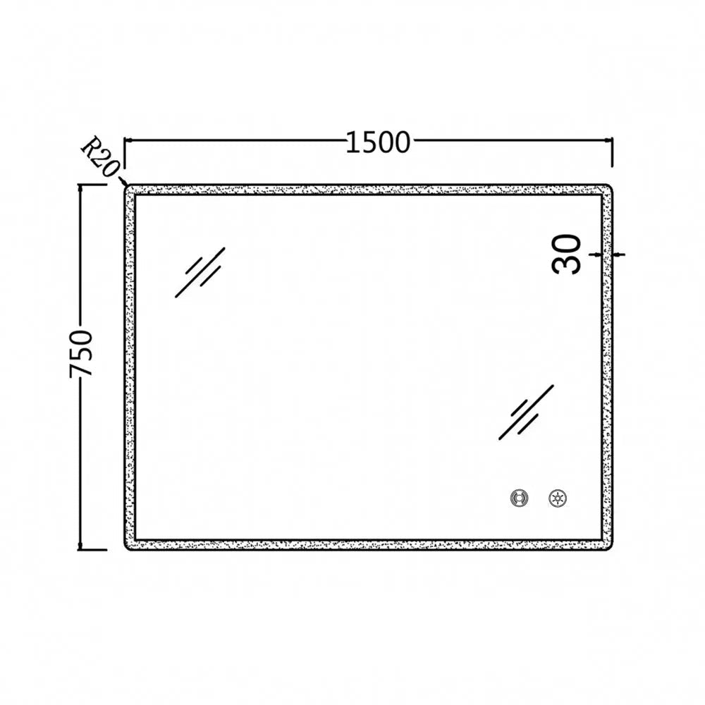 1500x750mm Rectangle LED Mirror with Motion Sensor And Demister Touch Switch 3 Colours Lighting size guide 1