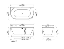 1500x750x580mm Back To Wall Freestanding Acrylic Apron White Bathtub - NZHomeware