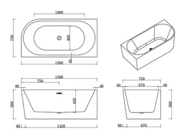 1400x720x580mm Corner Bathtub Left Corner Back to Wall Acrylic White Bathtub - NZHomeware