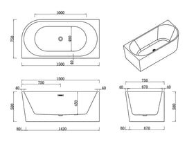 1400x720x580mm Corner Bathtub Left Corner Back to Wall Acrylic White Bathtub - NZHomeware