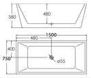 1500x750x580mm Square Bathtub Freestanding Acrylic White Bath Tub - NZHomeware