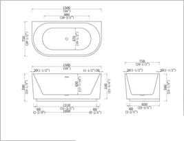 1500x750x590mm Fluted Back-To-Wall Bathtub | Gloss White Acrylic Bath NZ - NZHomeware