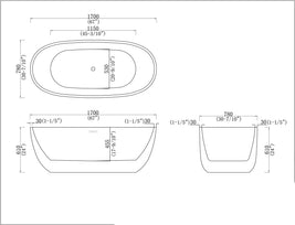 1700x780x610mm Oval Bathtub Freestanding Acrylic Apron White Bath Tub - NZHomeware