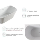 1700x800x580mm Back To Wall Freestanding Acrylic White Bath Tub - NZHomeware