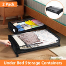 2 PCS Under Bed Storage Containers with Wheels with Clear Lids Rolling Trolley Box Organizer for Shoes Clothes Blankets Black - NZHomeware