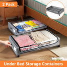 2 PCS Under Bed Storage Containers with Wheels with Clear Lids Rolling Trolley Box Organizer for Shoes Clothes Blankets Grey - NZHomeware