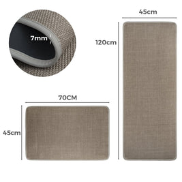 2 Pieces Kitchen Runner Carpet Set Non Slip Floor Mat Machine Washable Khaki Fiber Fabric Door Rug Laundry Room Hallway Bathroom Bedroom Entryway 70/120*45*0.7cm - NZHomeware