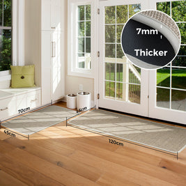 2 Pieces Kitchen Runner Carpet Set Non Slip Floor Mat Machine Washable Khaki Fiber Fabric Door Rug Laundry Room Hallway Bathroom Bedroom Entryway 70/120*45*0.7cm - NZHomeware
