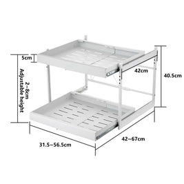 2 - Tier Adjustable Under Sink Pull - Out Organizer | Sliding Metal Storage Drawer Rack - NZHomeware