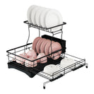 2 Tiers Black Expandable Dish Drying Rack Kitchen Sink Counter Organizer Bowl Cup Plate Cutlery Storage - NZHomeware