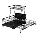 2 Tiers Black Expandable Dish Drying Rack Kitchen Sink Counter Organizer Bowl Cup Plate Cutlery Storage - NZHomeware