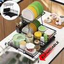 2 Tiers Black Expandable Dish Drying Rack Kitchen Sink Counter Organizer Bowl Cup Plate Cutlery Storage - NZHomeware