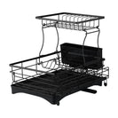 2 Tiers Black Expandable Dish Drying Rack Kitchen Sink Counter Organizer Bowl Cup Plate Cutlery Storage - NZHomeware
