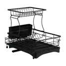 2 Tiers Black Expandable Dish Drying Rack Kitchen Sink Counter Organizer Bowl Cup Plate Cutlery Storage - NZHomeware