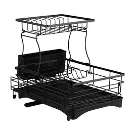 2 Tiers Black Expandable Dish Drying Rack Kitchen Sink Counter Organizer Bowl Cup Plate Cutlery Storage - NZHomeware