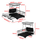 2 Tiers Black Expandable Dish Drying Rack Kitchen Sink Counter Organizer Bowl Cup Plate Cutlery Storage - NZHomeware