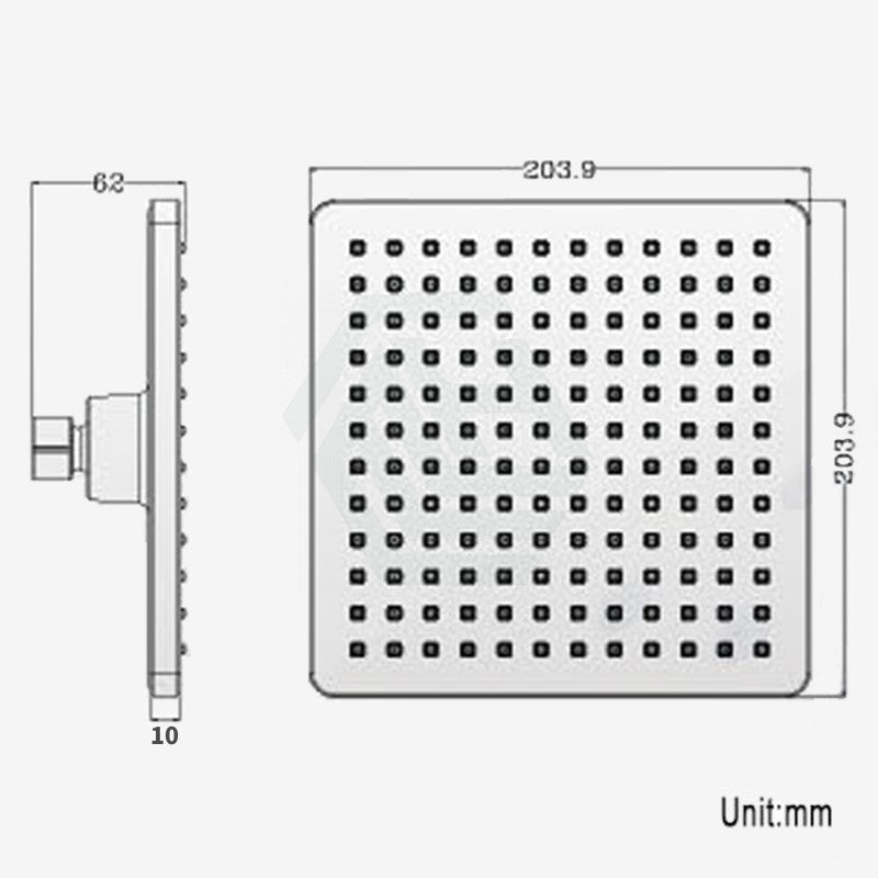 200mm 8 inch ABS Square Chrome Rainfall Shower Head size guide 1