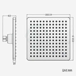 200mm 8'' ABS Square Black Rainfall Shower Head - NZHomeware