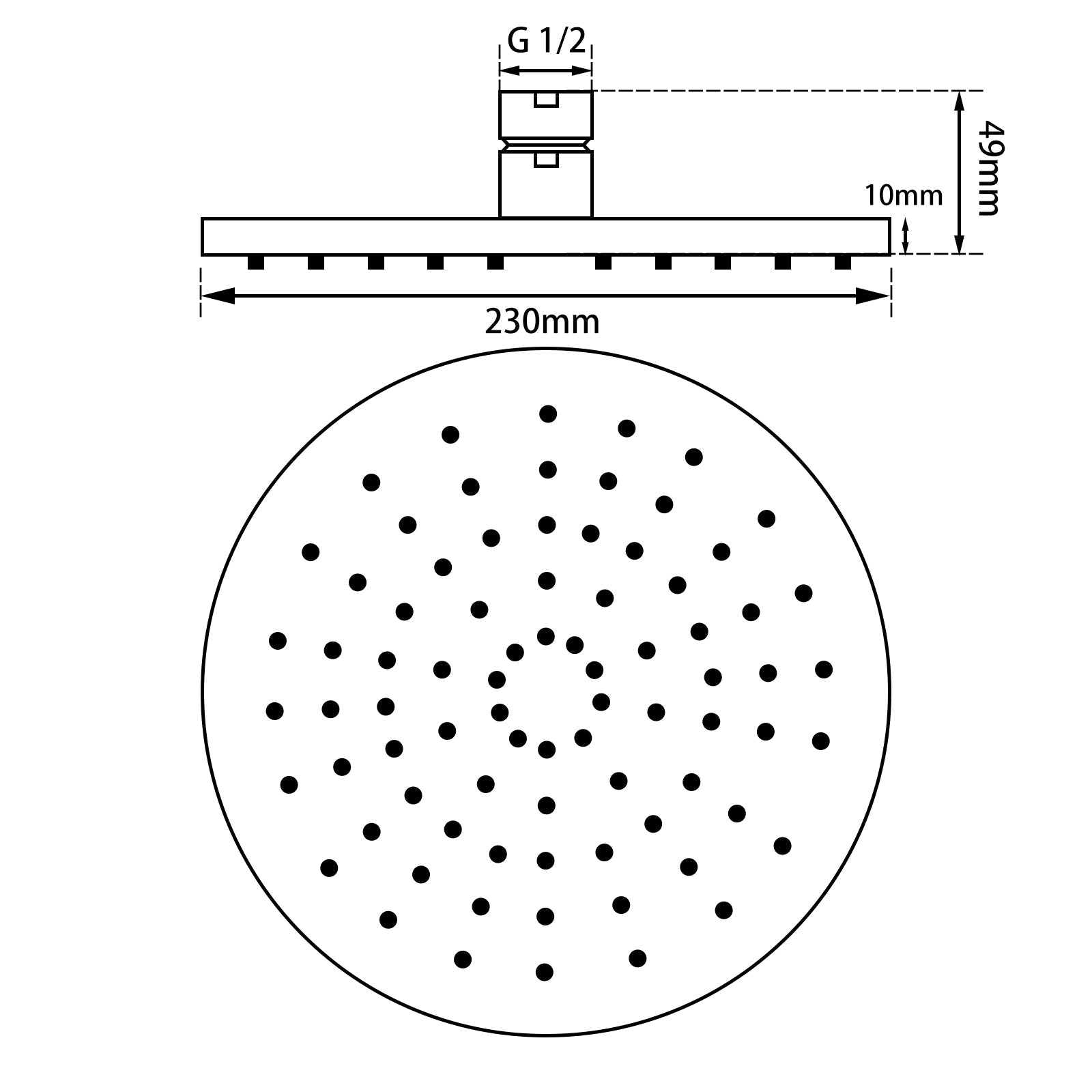 9 inch ABS Round Rainfall Shower Head with Ceiling Mounted Shower Arm Set size guide 1