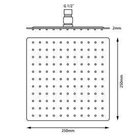250mm 10 inch Stainless steel Gunmetal Grey Super - slim Square Rainfall Shower Head - NZHomeware