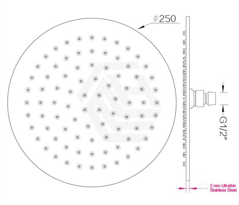 10 inch Super-slim Round Gunmetal Grey Rainfall Shower Head w 300mm Ceiling Mounted Shower Arm size guide 1