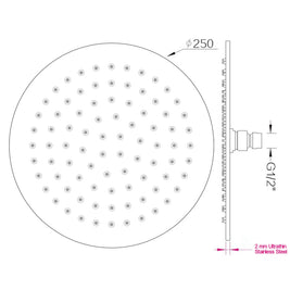 250mm 10 inch Stainless steel Super - slim Round Brushed Yellow Gold Rainfall Shower Head - NZHomeware