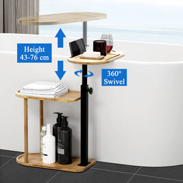 3 - Tier Bamboo Bathroom Shelf | Height Adjustable C - Table with 360° Swivel for Sofa, Bed, Bathtub NZ - NZHomeware