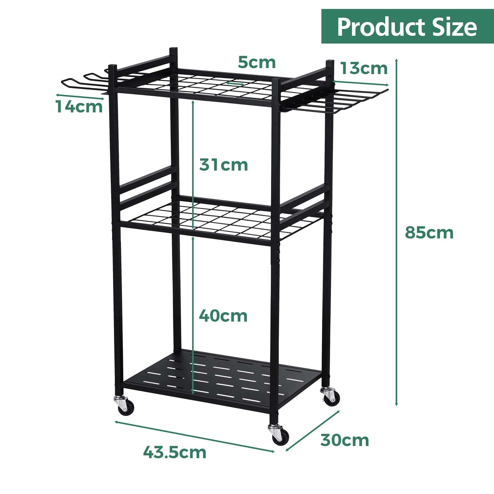 3-Tier Heavy-Duty Garden Tool Organizer Rack with Wheels | Metal ...