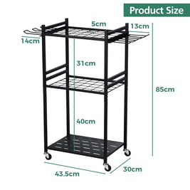 3 Tier Heavy Duty Garden Tool Organizer Rack with Wheels | Metal Rolling Storage Cart for Garage, Yard, Patio, Shed & Indoor/Outdoor Use - NZHomeware