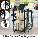 3 Tier Heavy Duty Garden Tool Organizer Rack with Wheels | Metal Rolling Storage Cart for Garage, Yard, Patio, Shed & Indoor/Outdoor Use - NZHomeware