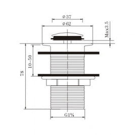 32/40mm Brushed Nickel Solid Brass Basin Pop Up Waste NO Overflow - NZHomeware