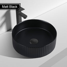 360*360*115mm Bathroom Fluted Matt Black Circle Basin Ceramic Wash Basin - NZHomeware