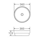 360*360*115mm Bathroom Round Above Counter White Ceramic Wash Basin - NZHomeware