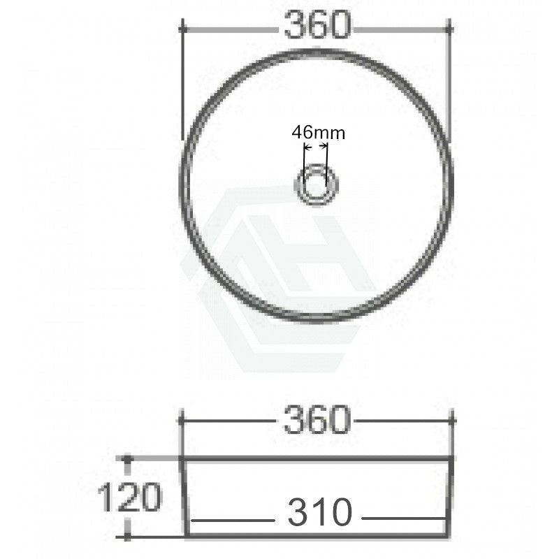 360*360*120mm Bathroom Round Above Counter White Ceramic Wash Basin size guide 1