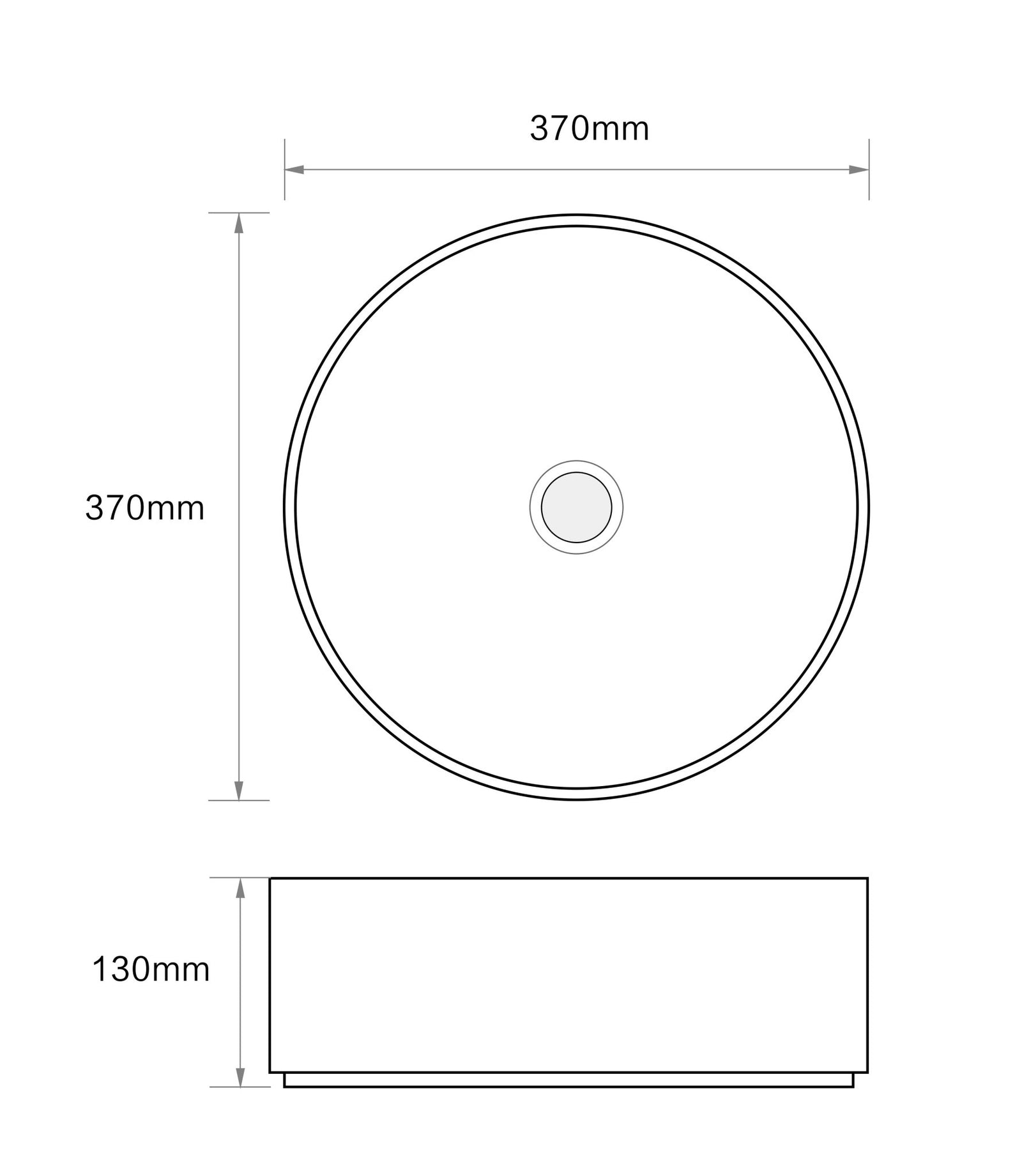 370*370*130mm Bathroom Round Carrara White Above Counter Ceramic Wash Basin size guide 1