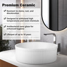 370*370*130mm Round Fluted Above Counter Basin | Gloss White Ceramic Wash Basin NZ - NZHomeware