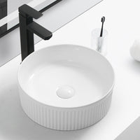 370*370*130mm Round Fluted Above Counter Basin | Gloss White Ceramic Wash Basin NZ - NZHomeware