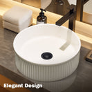 370*370*130mm Round Fluted Above Counter Basin | Gloss White Ceramic Wash Basin NZ - NZHomeware