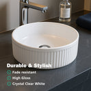370*370*130mm Round Fluted Above Counter Basin | Gloss White Ceramic Wash Basin NZ - NZHomeware