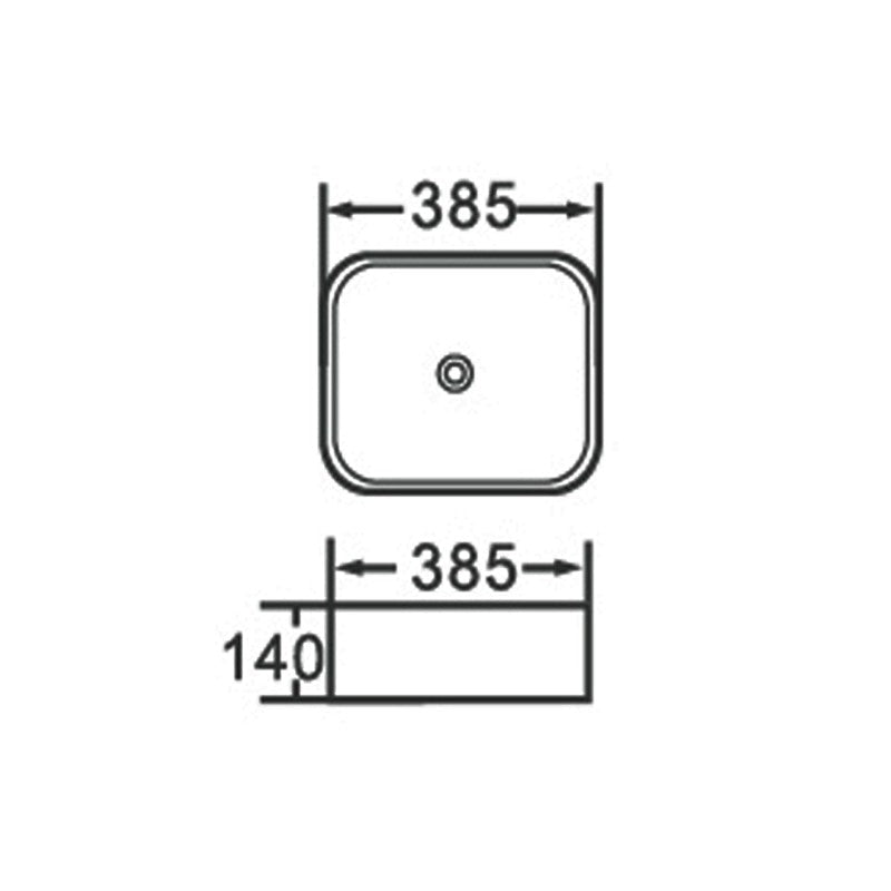 385x385x140mm Bathroom Square Above Counter White Ceramic Wash Basin size guide 1