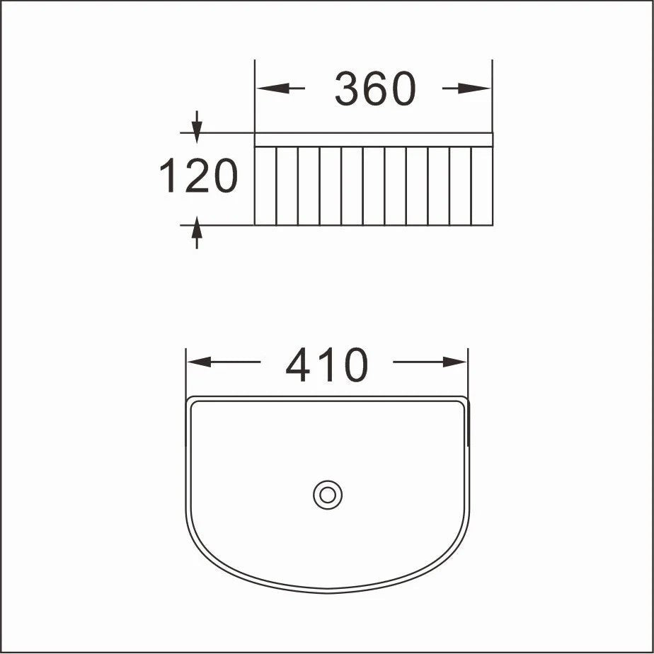 410*360*120mm Bathroom Fluted Arch Gloss White Above Counter Ceramic Wash Basin size guide 1
