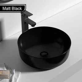 415*415*135mm Bathroom Round Above Counter Matt Black Ceramic Wash Basin - NZHomeware