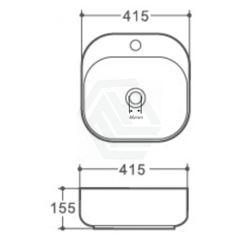 415*415*155mm Above Counter Square White Ceramic Basin Counter Top Wash Basin size guide 1