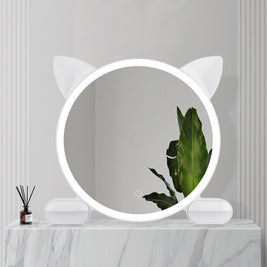 450mm Cat Ear Vanity Tabletop 3 Colors Light Strip Touch LED Mirror Makeup Mirror White - NZHomeware