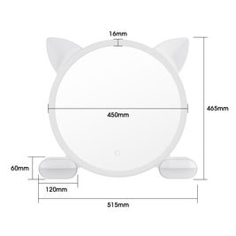 450mm Cat Ear Vanity Tabletop 3 Colors Light Strip Touch LED Mirror Makeup Mirror White - NZHomeware