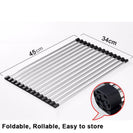 450x340mm Kitchen Sink Drainer Mat Stainless Steel Colander Caddy Dish Rollers - NZHomeware